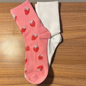 Pink and White Strawberry Patterned Socks